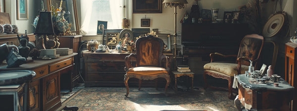 Classic Wood Piano Room Design with Ornate Seating & Area Rug