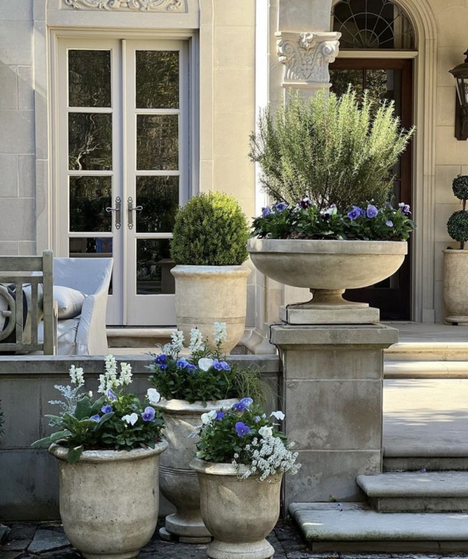Classical Stone Garden Urns including Pedestal Urn on Patio
