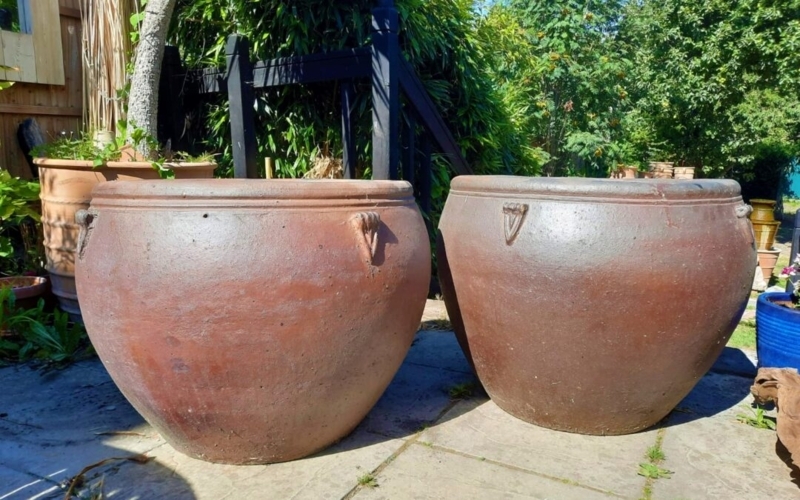 Clay Pot Extra Large Scale Bulbous Shape Lug Handles Rich Patina Rustic