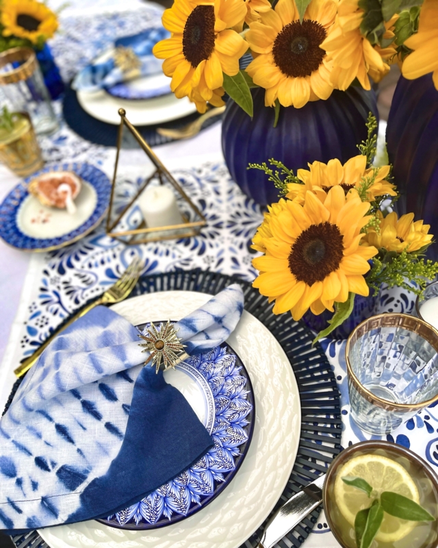 Coastal Mediterranean Tablescape with Sunflower Centerpiece