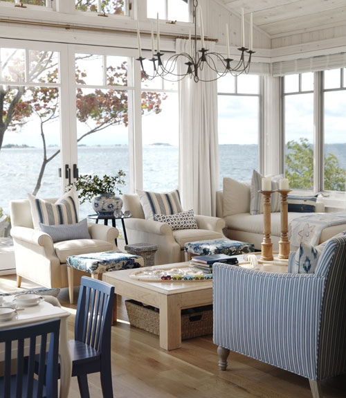 Coastal Sunroom Living Area with Panoramic Ocean View Windows