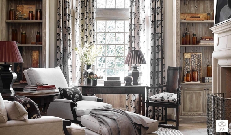 Collected Reading Nook with Weathered Wood Shelving
