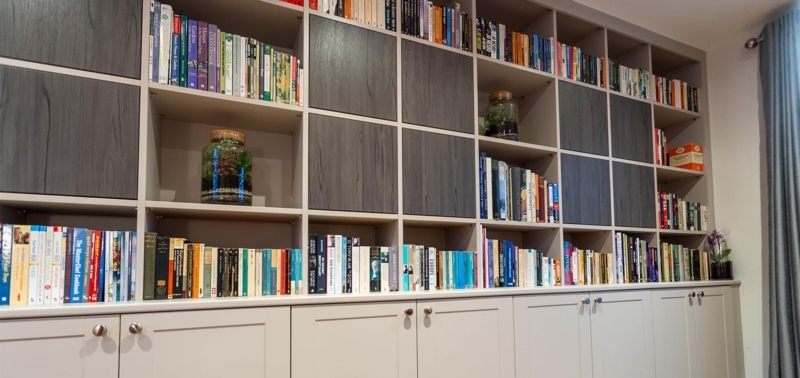 Contemporary Checkerboard Bookshelf with Doors and Matte Finish