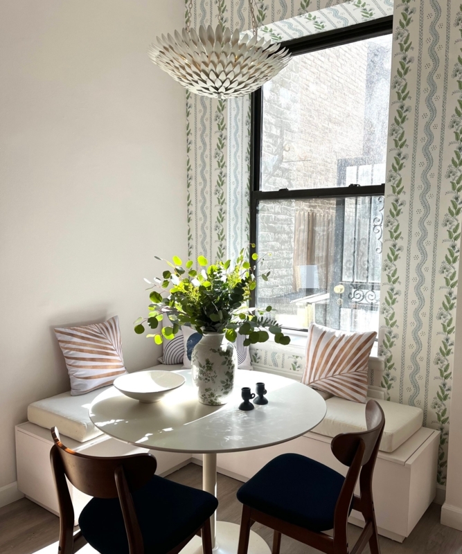 Cottagecore Nook: Petal Pendant Light & Floral Wallpaper