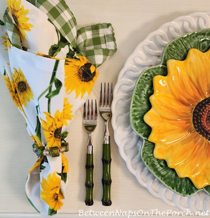 Cottagecore Table Setting Bamboo Flatware Sunflower Plates