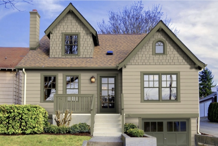 Craftsman House with Mixed Siding Textures and Olive Trim