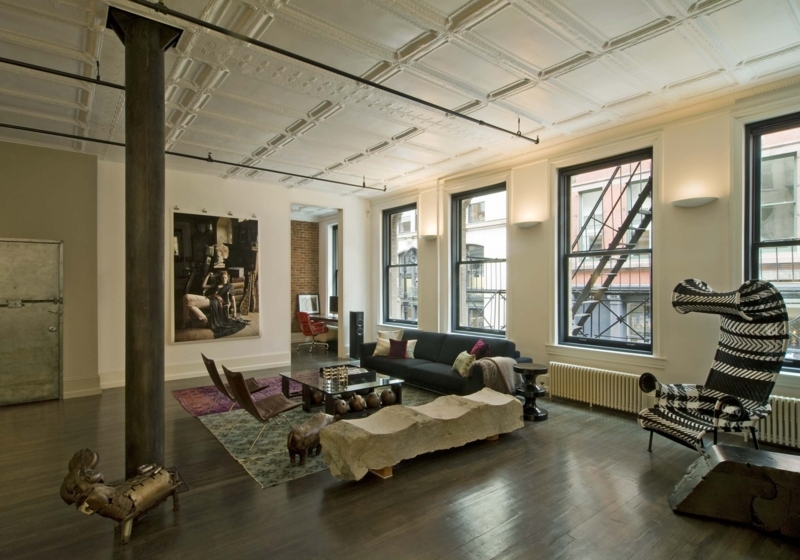 Curated Loft Living Space Pressed Tin Ceiling Metal Column