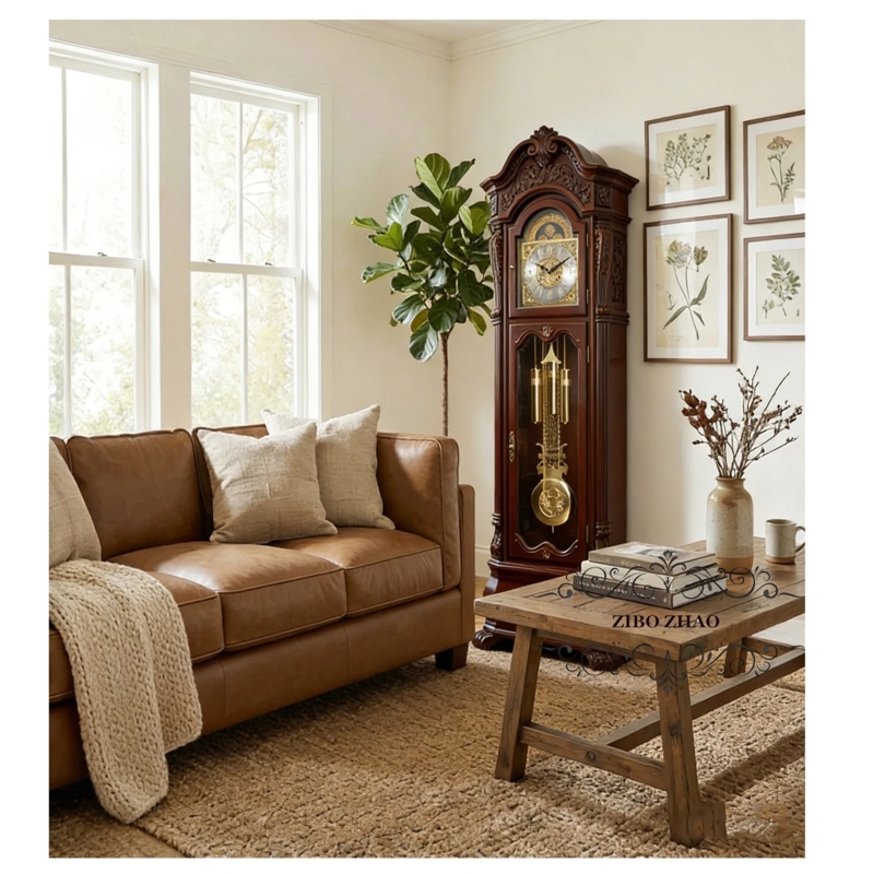 Dark Wood Grandfather Clock featuring Ornate Crown Molding