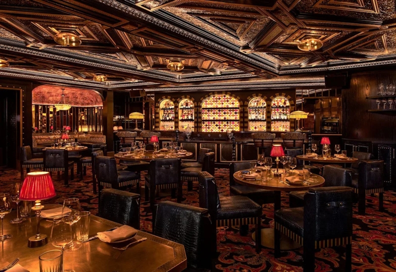 Dining Room: Coffered Ceiling, Arched Alcoves, Luxe Ambient Lighting