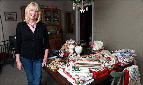 Eclectic Dining Room Hutch Styling: Textile Collection & Colorful Ceramics