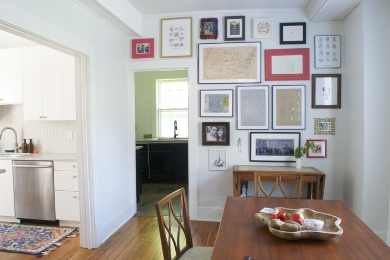 Eclectic Gallery Wall Layout Ideas with Red Accent Frames
