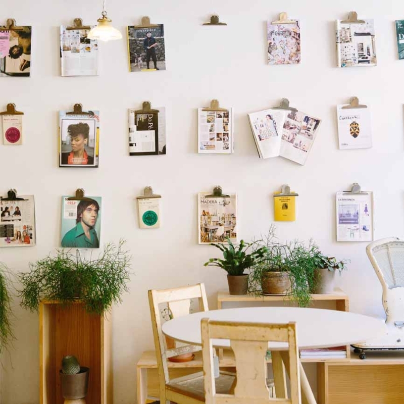 Eclectic Magazine Gallery Wall Display Using Binder Clips
