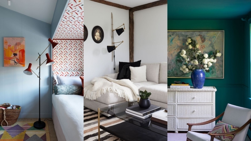 Eclectic Small Space: Architectural Beams & Bold Color Drenching