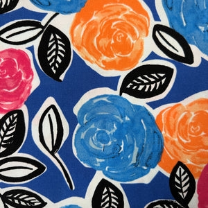 Fabric Painterly Rose Detail High Contrast Cobalt Base Bold Floral