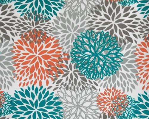 Fabric Starburst Floral Blooms Teal Orange Palette Layered Pattern