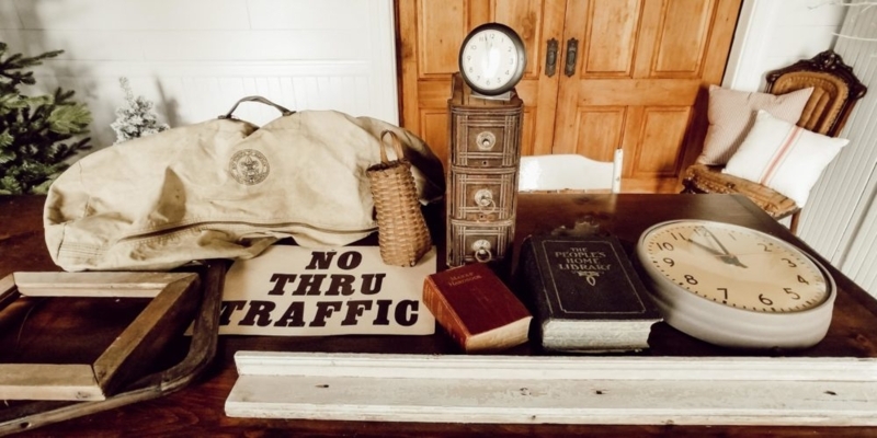 Farmhouse Decor Finds: Antique Clocks & Vintage Canvas Bag