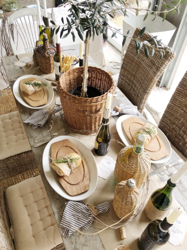 Farmhouse Dining Table with Olive Tree Centerpiece Decor