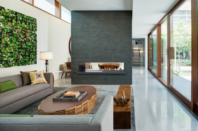 Fireplace Central Stone See Through Modern Terrazzo Floors
