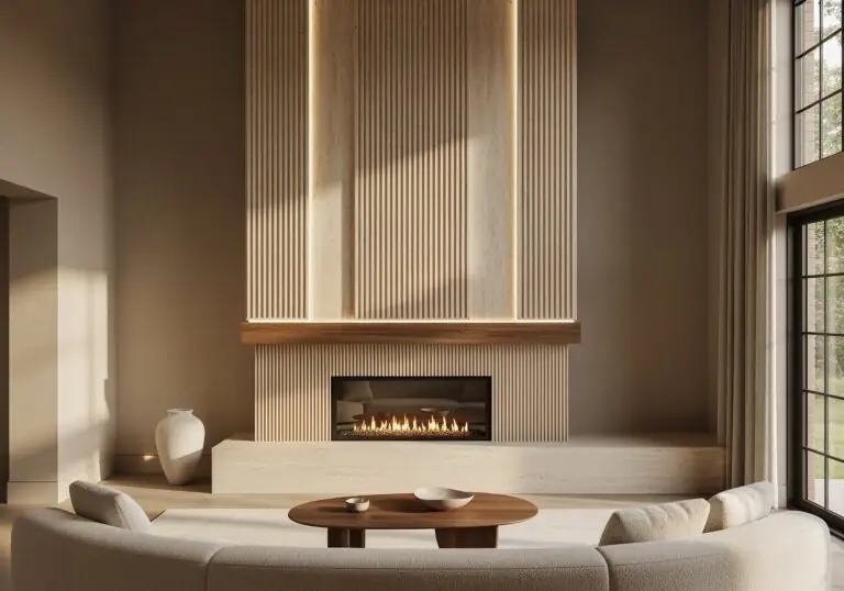 Fireplace Fluted Stone Paneling Modern Quiet Luxury