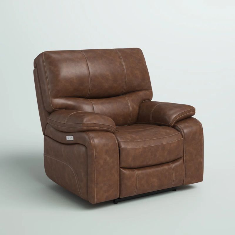 Flagg Genuine Top Grain Leather 41" Wide Power Standard Recliner