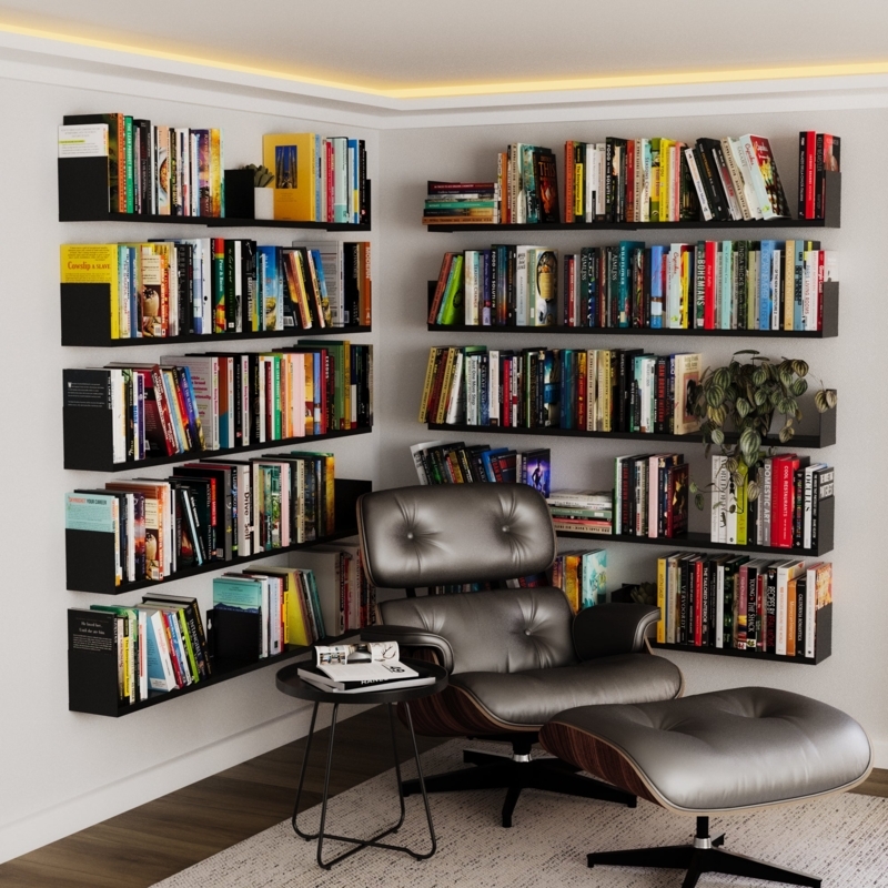 Floating Shelf U-Shaped Corner Mount Mid Century Modern Nook