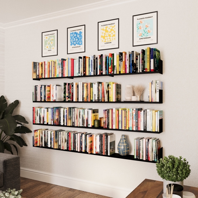 Floating Shelf U-Shaped Vertical Stack Black Metal Minimalist