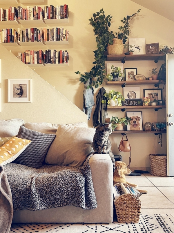 Floating Shelves Boho Cozy Nook String Lights Trailing Vines