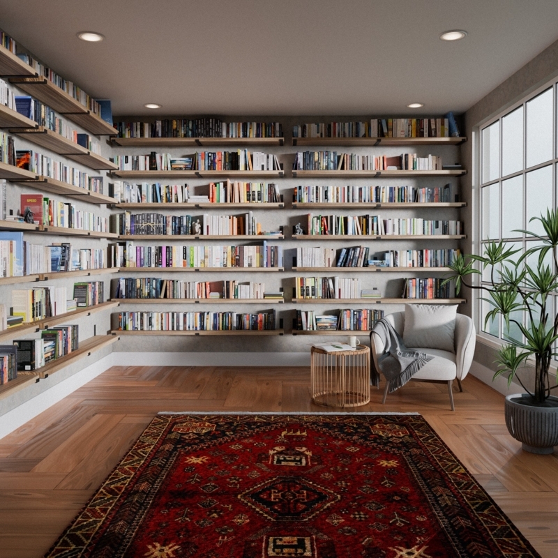 Floating Shelves Floor To Ceiling Wrap Around Layout Wood