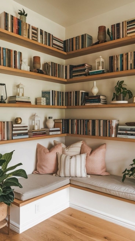 Home Library With Floating Shelves