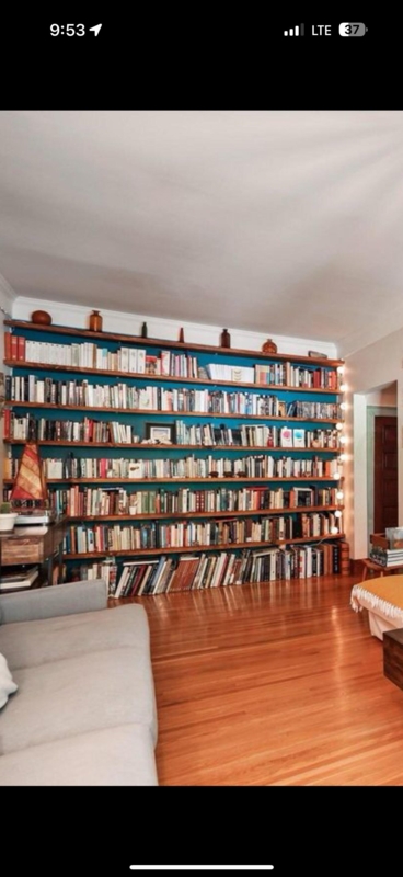 Floating Shelves Teal Accent Wall Full Wall Storage Eclectic