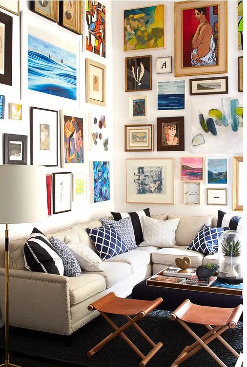 Floor to Ceiling Gallery Wall Ideas with Mixed Art Styles