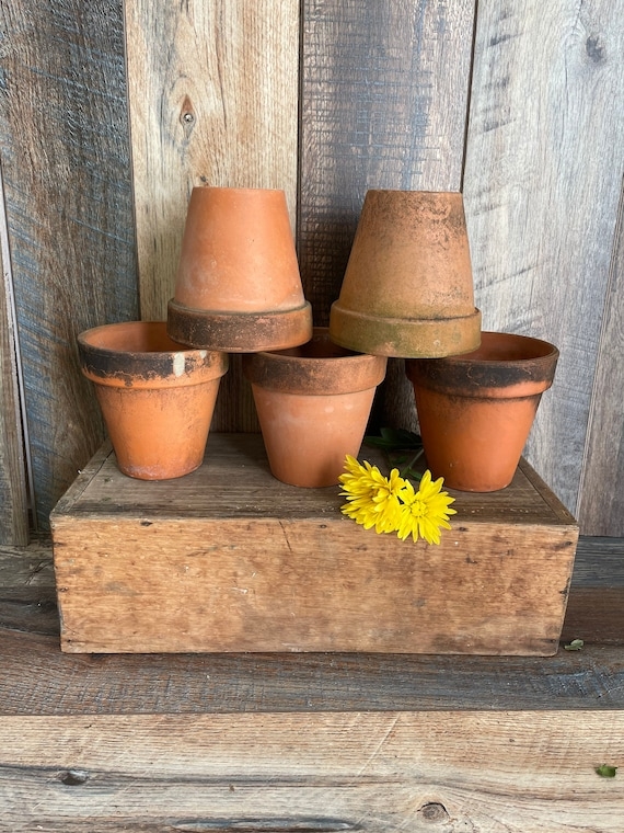 Flower Pot Inverted Stacking Natural Patina Weathered Clay Farmhouse