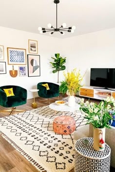 Forest Green Velvet Accent Chairs with Geometric Shag Rug