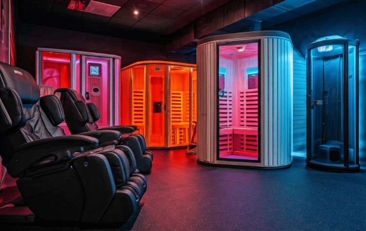 Futuristic Gym Recovery Zone With Dramatic Neon Accent Lighting