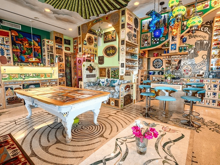 Game Room: Eclectic Gallery Wall, Labyrinth Floor, Stained Glass