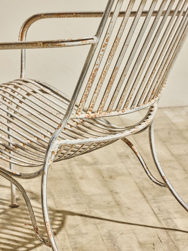 Garden Chair Distressed White Metal in French Country Style