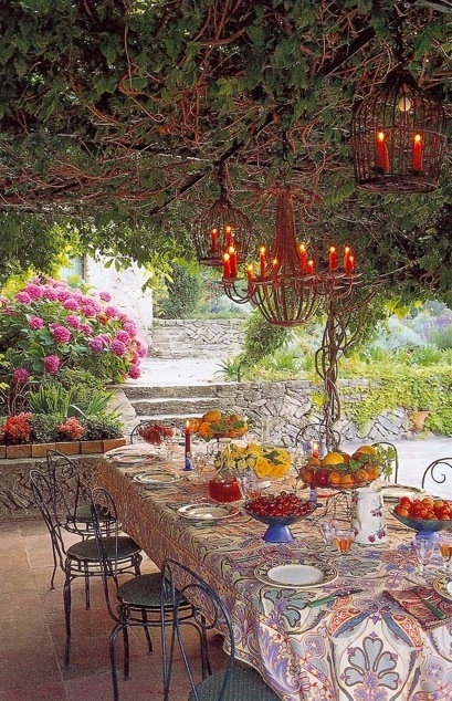 Garden Dining Set Under Vine Covered Pergola