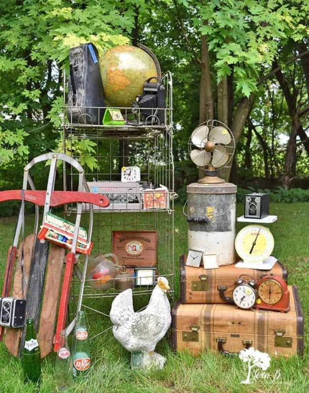 Garden Display Ideas: Stacked Luggage & Tiered Wire Shelving