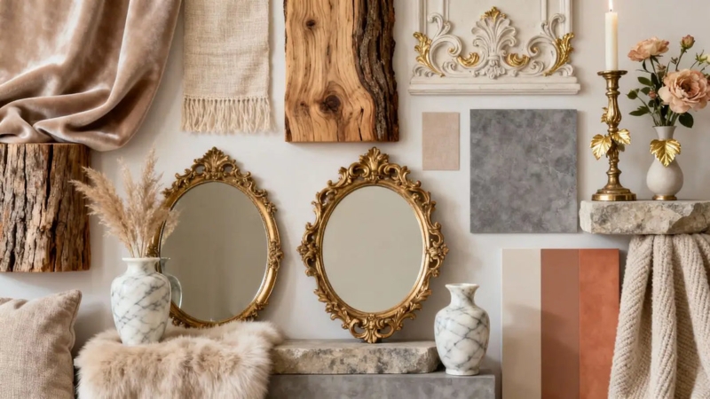 Gilded Scrollwork Ornate Mirror, Rococo Revival Decor