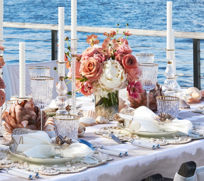 Glam Table Setting Twisted Taper Candles Shell Embellished Placemats