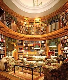 Grand Circular Home Library: Mezzanine Railing and Dome Ceiling Details