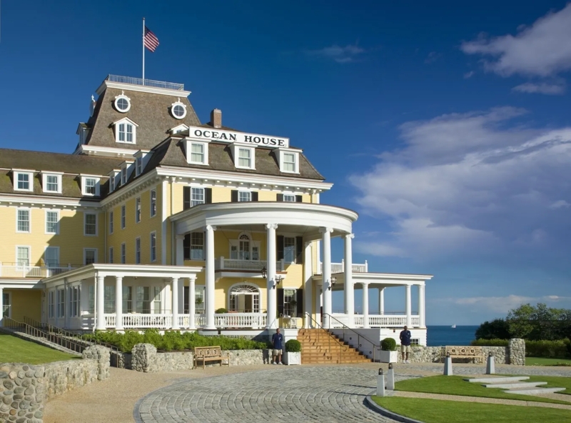 Grand Coastal Hotel Exterior Yellow Facade Architectural Rotunda