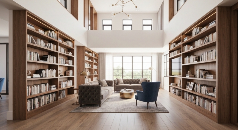 Grand Reading Room with Mezzanine and Two Story Shelving