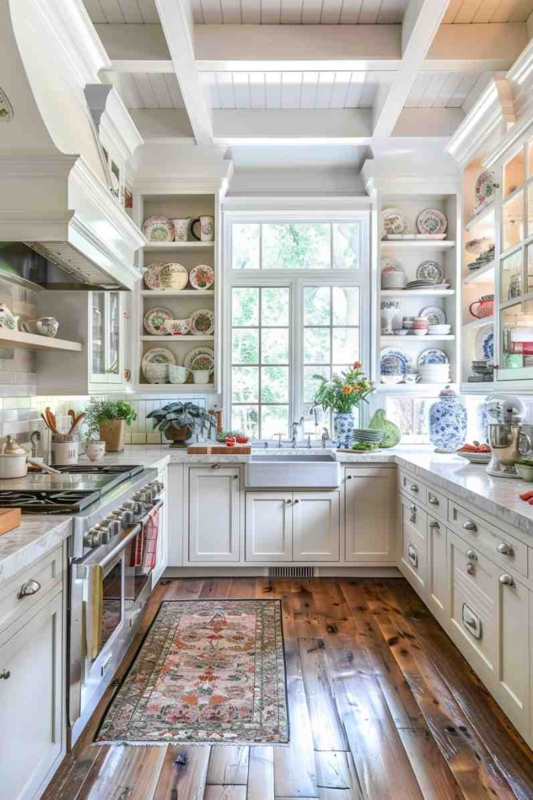 Grandmacore Kitchen Scene: Curated Vintage China Display on Open Shelving