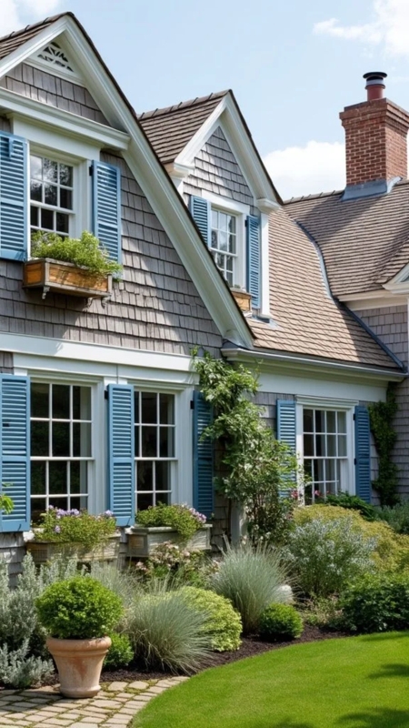 Hamptons Coastal Cottage Exterior with Window Boxes