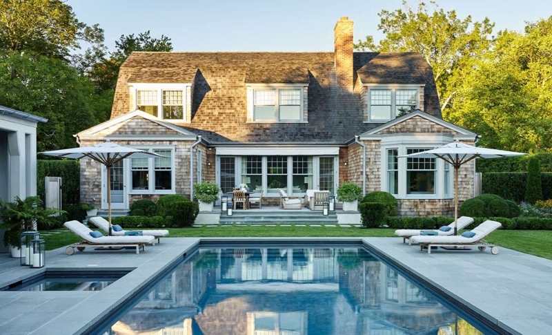 Hamptons Style Pool Patio with Rectangular Pool