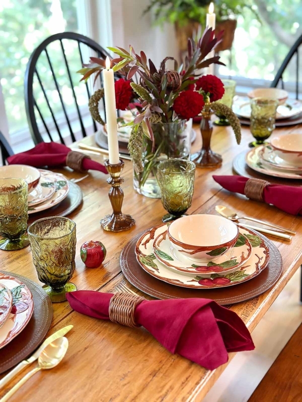 Harvest Table Setting Apple Pattern Dinnerware Textured Glassware