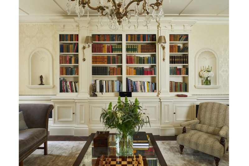 Home Library with Wall Niches and Traditional Built-in Shelving
