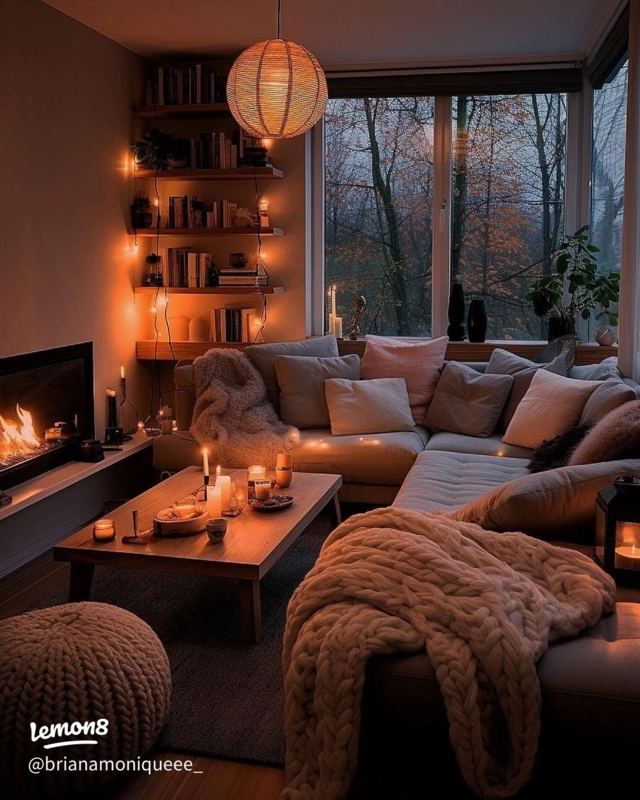 Hygge Living Room with a Chunky Knit Throw Blanket
