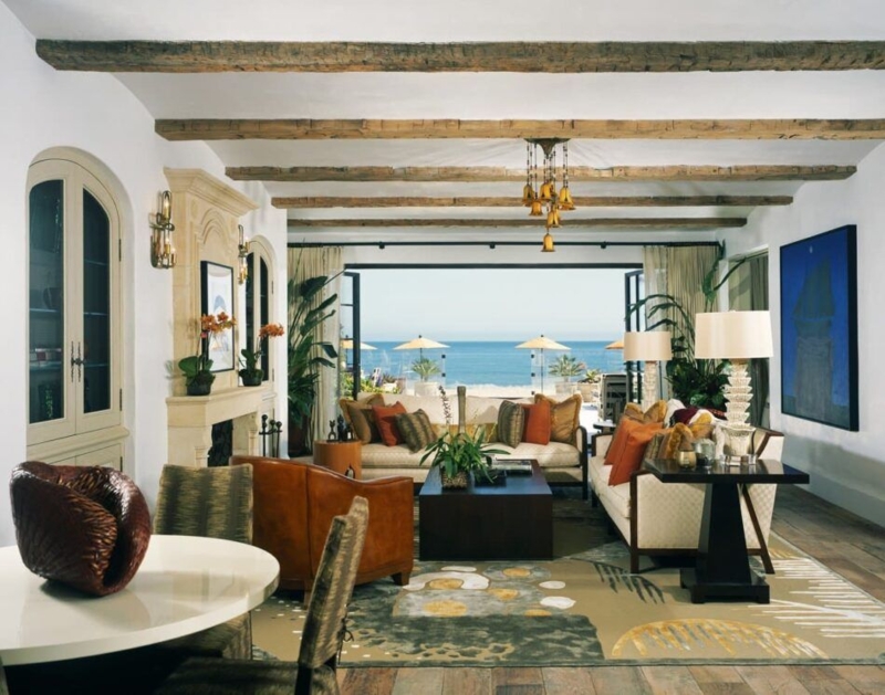 Indoor-Outdoor Living Space with Rustic Ceiling Beams